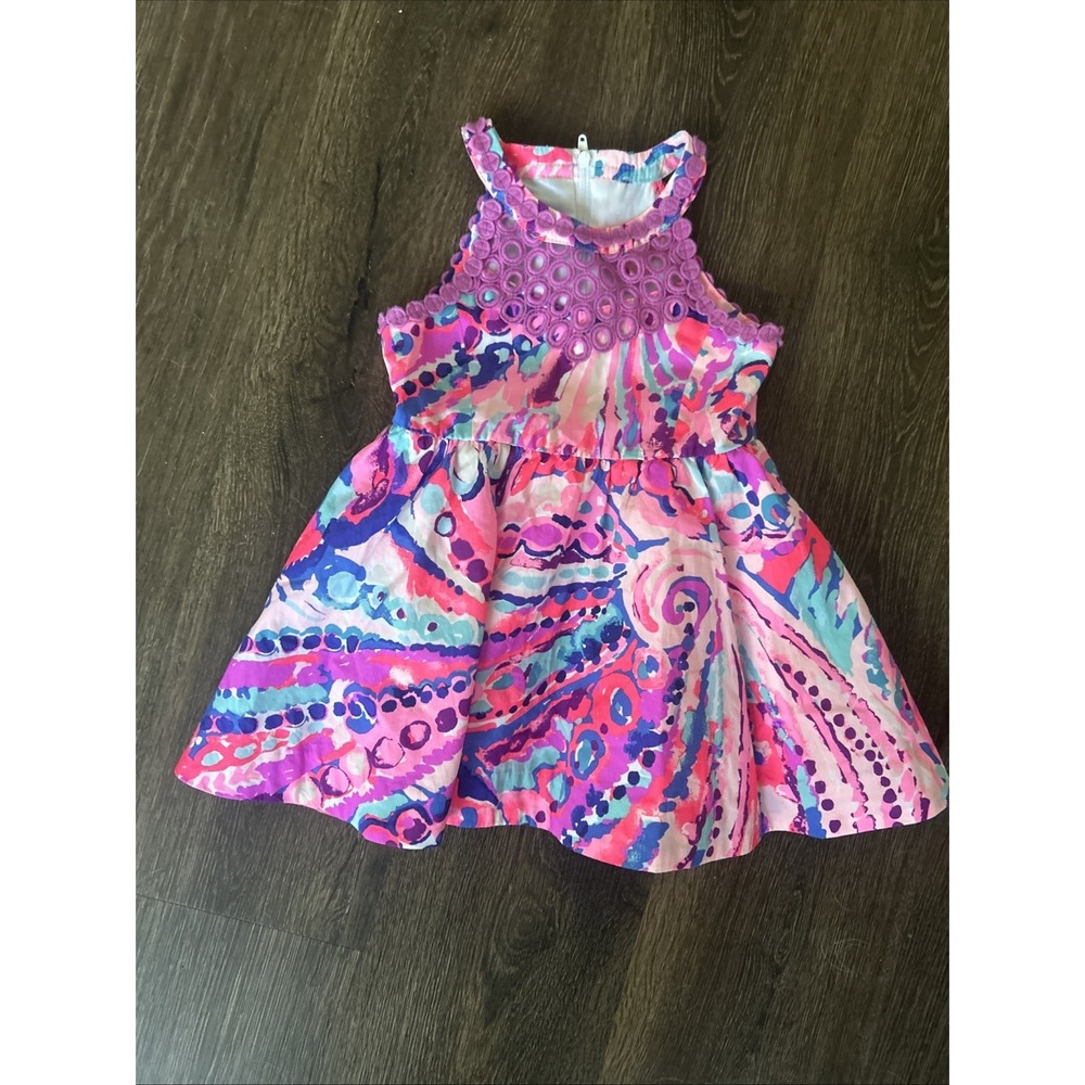 Lilly Pulitzer Little Kinley Fit & Flare Dress Girls Sz 2 Beach Preppy Pink MINT